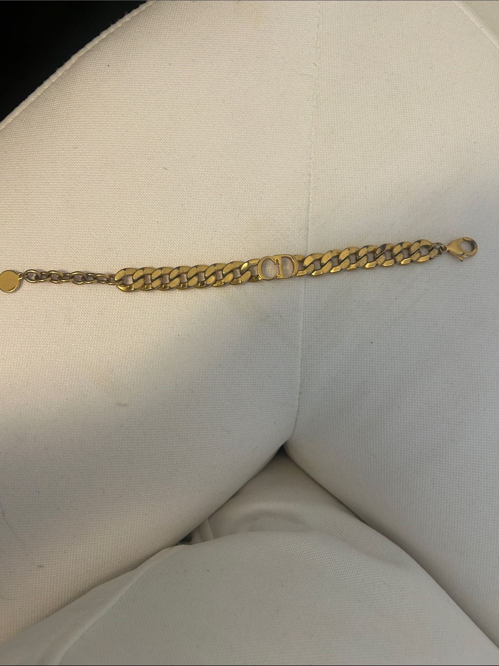 DIOR.  Gold Tone Chain Bracelet with CD Logo Accent